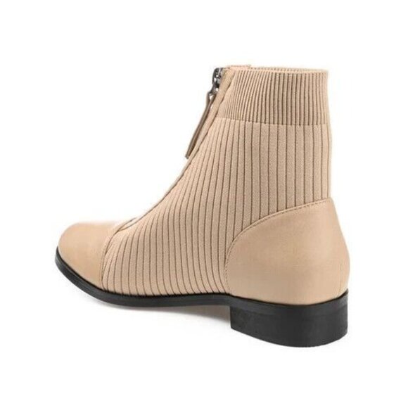 Journee Collection Women's Bexlie Front Zip Knit Ankle Booties Tan Size US 6.5 - Picture 4 of 9